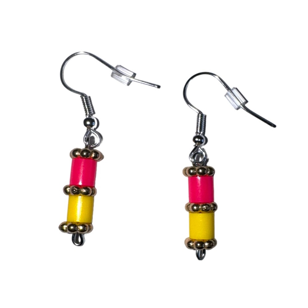 Handcrafted Yellow & Pink Y2K Vibe Striped Fuse Beaded Earrings
